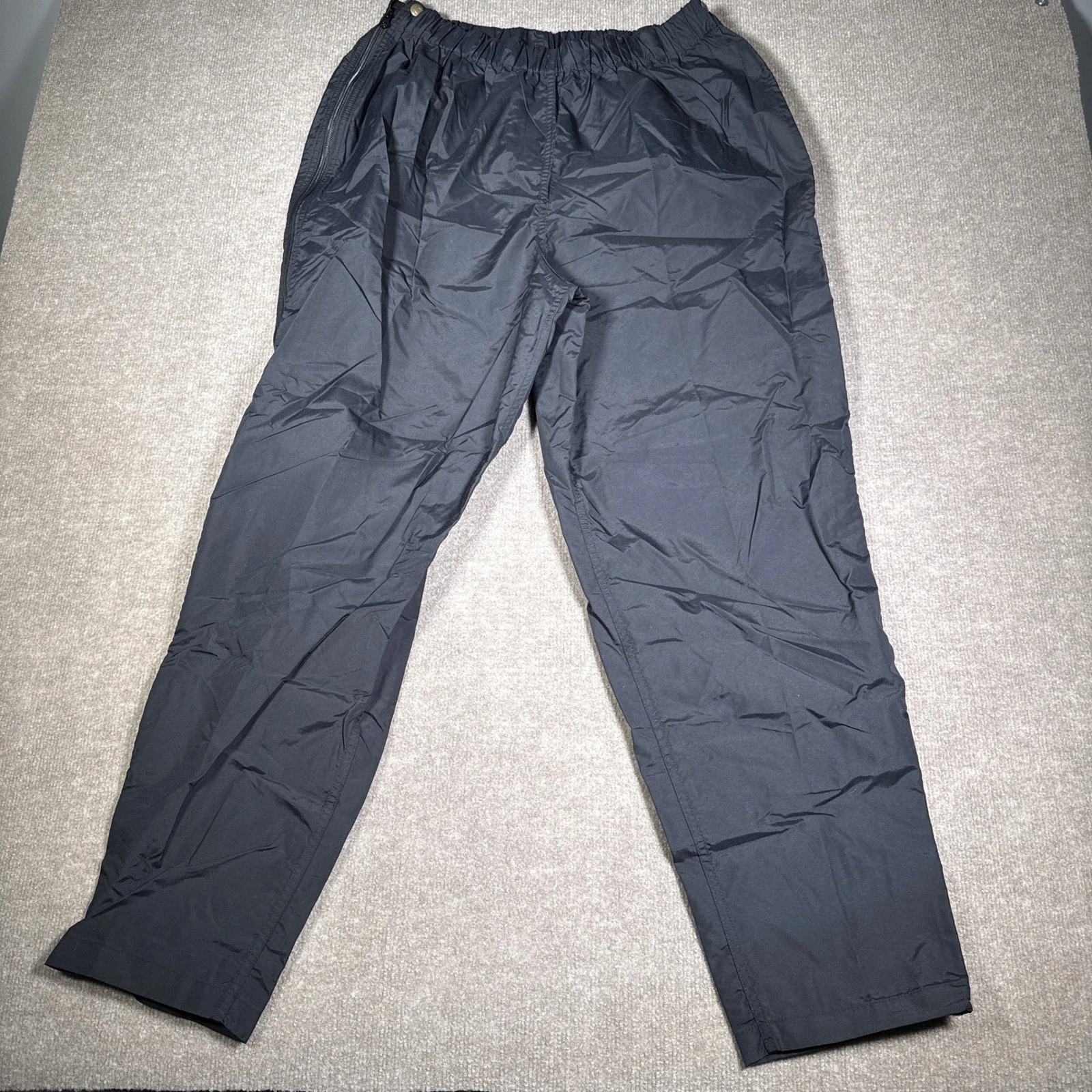 LL Bean Womens XL Black Nylon Full Side Zip Rain Pants R915 Made in USA Hiking