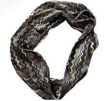 MISSONI Grey Striped Knit Wide Infinity Scarf Zigzag Loop Italy Luxury Old Money