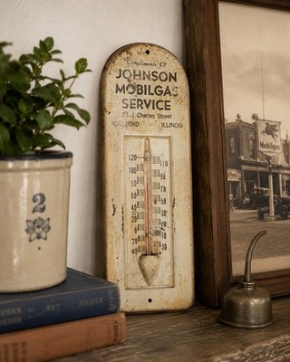 Vintage Johnson MOBILGAS Rockford IL Advertising Thermometer Gas Oil Sign