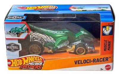 Hot Wheels VELOCI-RACER, Green, Muscle Mania, 10+ Feet, Pull-Back Speeders