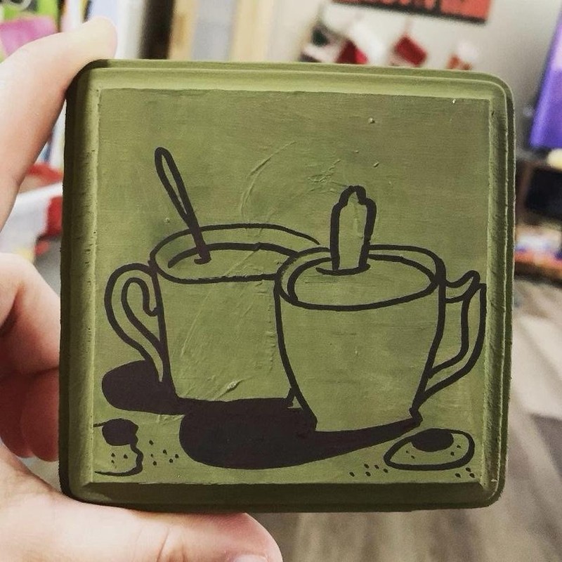 Painting by Madylyne Smith Tea & Cookies Green Wood Acrylic Simple Art