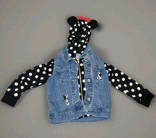 Disney Minnie Mouse Girls Hooded Denim Jacket Polka Dot Pockets Size 4