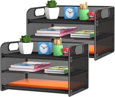 2 Pack 3 Tier Letter Tray Paper Organizer with Handle, Mesh Desk Organizer Paper