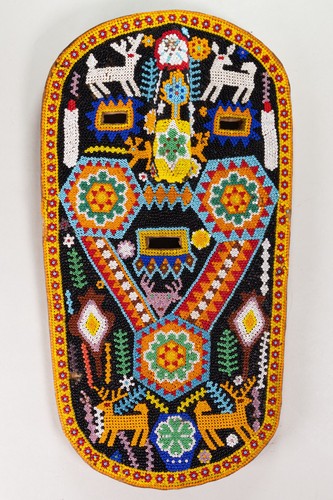Vintage Mexican Indigenous Huichol Beaded Wood Mask Handmade Folk Art