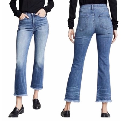 AYR The Bomb Pop Raw Hem Straight Leg Ankle Jeans 34 High Rise Crop Stretch Fray