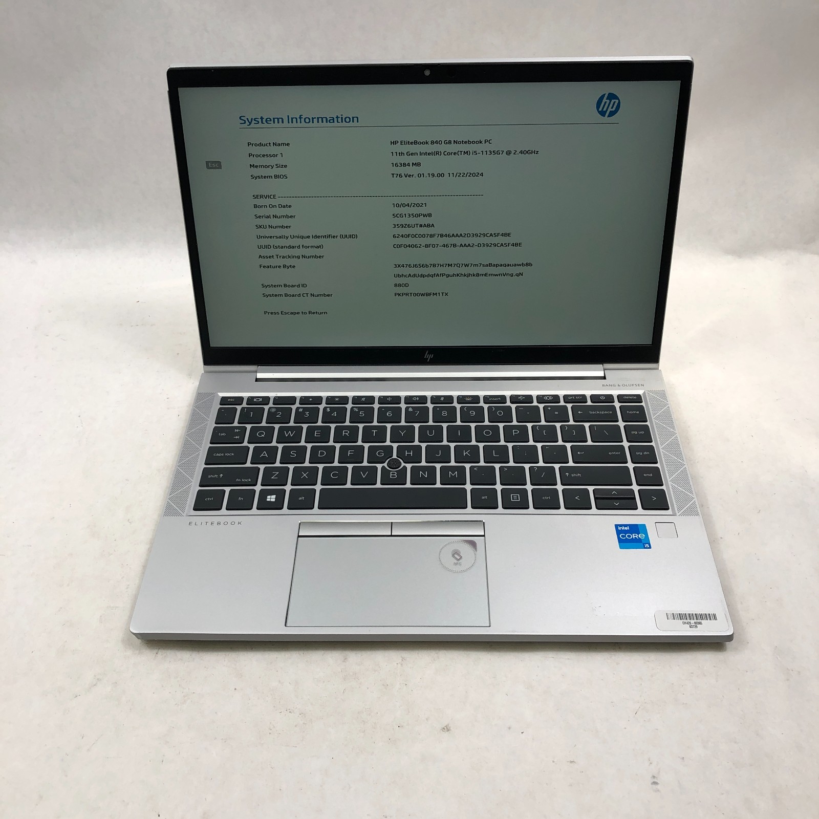 HP EliteBook 840 G8 Laptop Intel Core i5-1145G7 2.60GHz 16GB RAM NO SSD Read