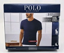 Polo Ralph Lauren Mens Navy Royal Gray Slim Fit Crew-Neck 3 Pack Shirt Cotton
