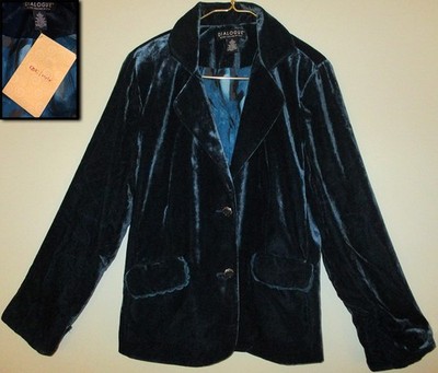 NWT! DIALOGUE DEEP TEAL BLUE GREEN VELVET WATERCOLOR LINED JACKET BLAZER TOP L !