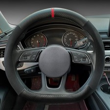 Carodi Suede Carbon Fiber Steering Wheel Cover - Non-Slip Leather, Fits Car I...