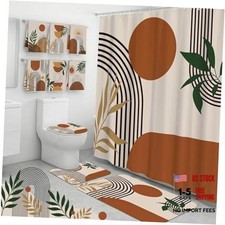 10 Pcs Bathroom Sets with Shower Curtain and Rugs and Towels, Abstract Boho