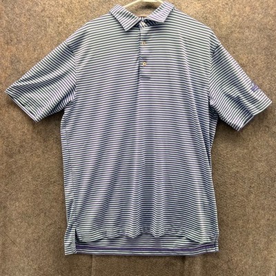 Peter Millar Polo Shirt Large Purple Stripes Summer Comfort Broad Bay Golf Club