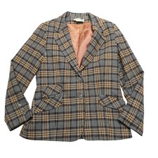 Vintage Brooks Additions Blazer Juniors 9 Gray Plaid Wool Blend Jacket Lined