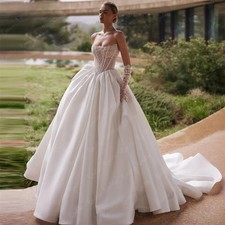 Boat Neck Wedding Dresses A Line Sleeveless Appliques Bride Gowns Sweep Train