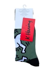Urban Outfitters x Keith Haring Green/ White Dancing Figure Artwork Crew Sock