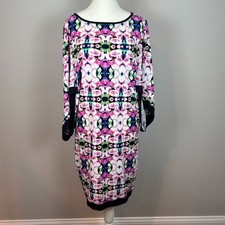 Maggy London Womens Pink Floral Stretch Dolman Sleeve Shift Dress SZ 8 Colorful
