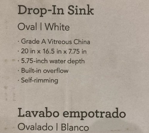 Fregadero de baño blanco ovalado allen + roth vítreo China (20 pulgadas x 16,5 pulgadas) - Imagen 2 de 6