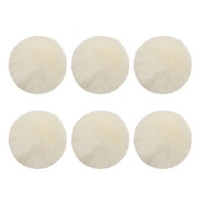 6Pcs Fluffy Soft Faux Fur Pom Poms for Hats with Elastic Loop, Beige White