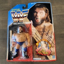 Vintage 1990 Signed Hacksaw Jim Duggan WWF Hasbro Series 2 Figure Sealed On Card