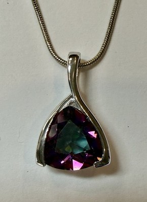 Mystischer Topas Trillianschliff Anhänger .925 Fassung mit Sterling Silber Kette