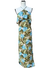 Forever 21 Tropical Leaf Halter Flounce Maxi Dress Size Small, Beach, Summer.