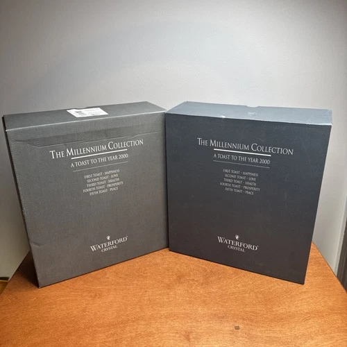 4 Vintage WATERFORD Crystal Millennium Series Champagne Toasting Flutes With Box