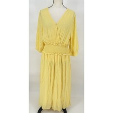 $99 Elodie Women's Yellow Half Sleeve Smocked Polka Dot Midi Dress Size XLarge