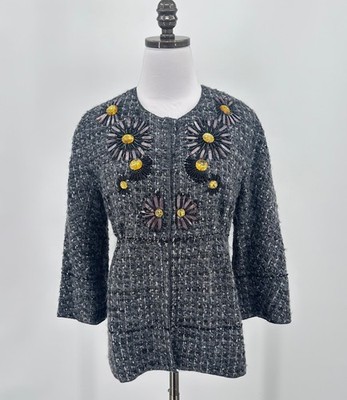 St. John Couture Gray Boucle Wool Blend Beaded Jacket Sz 6