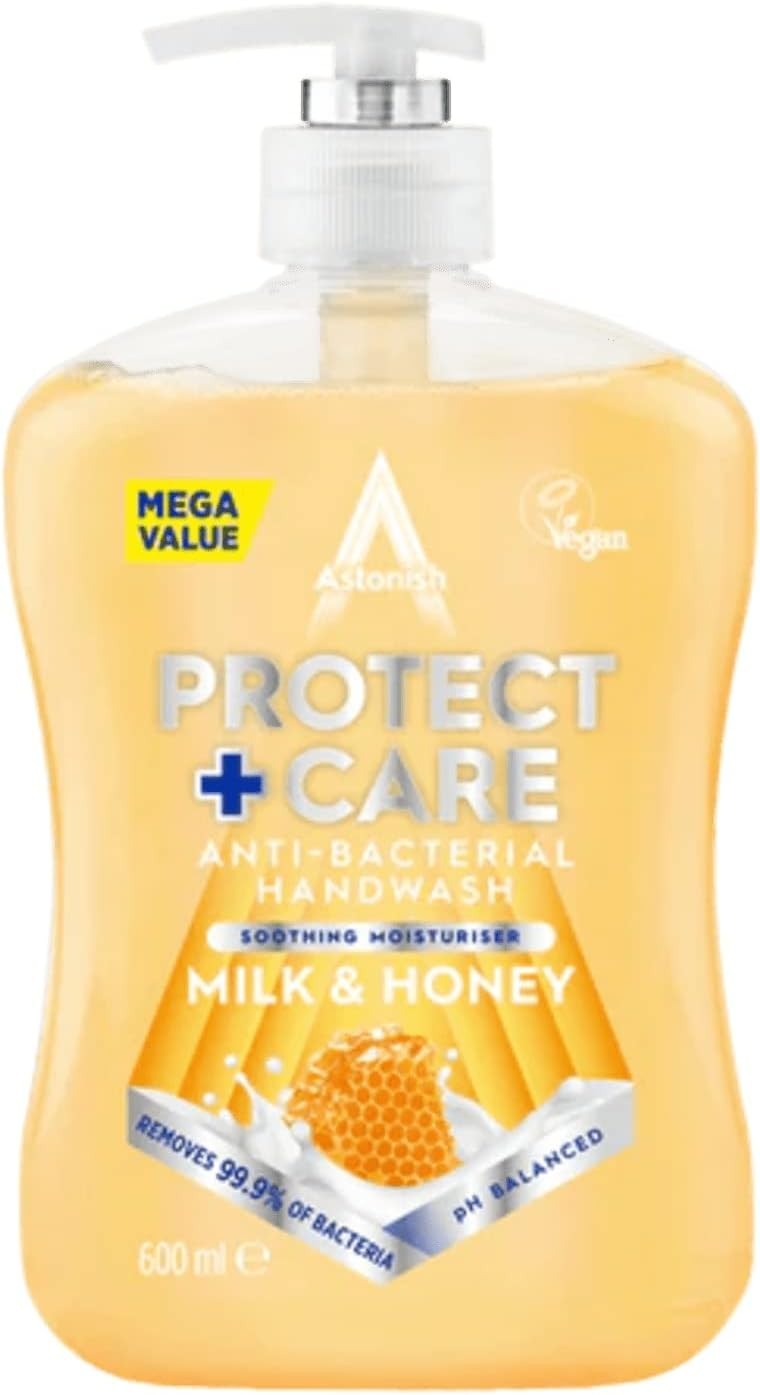 Astonish Protect & Care Vitamin E Anti-Bacterial Handwash, Milk and Honey, 600mL
