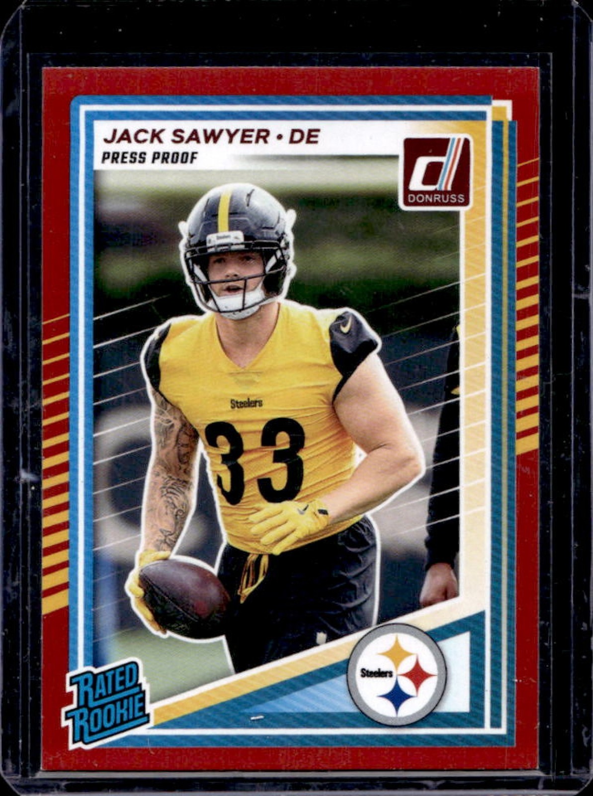 2025 Donruss Jack Sawyer Rated Rookie Press Proof Red RC #390 Steelers