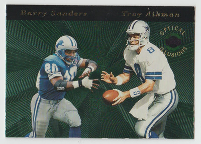 BARRY SANDERS / TROY AIKMAN 1996 Playoff OPTICAL ILLUSIONS #2 Rare '90s Insert