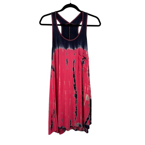 Honey Punch Pink Navy Tie Dye Pullover Racerback Relaxed Fit Mini Tank Dress S/M