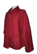 OSKA DARK RED CLASSIC BOILED WOOL SHORT STRUCTURED STRETCH COAT SIZE L