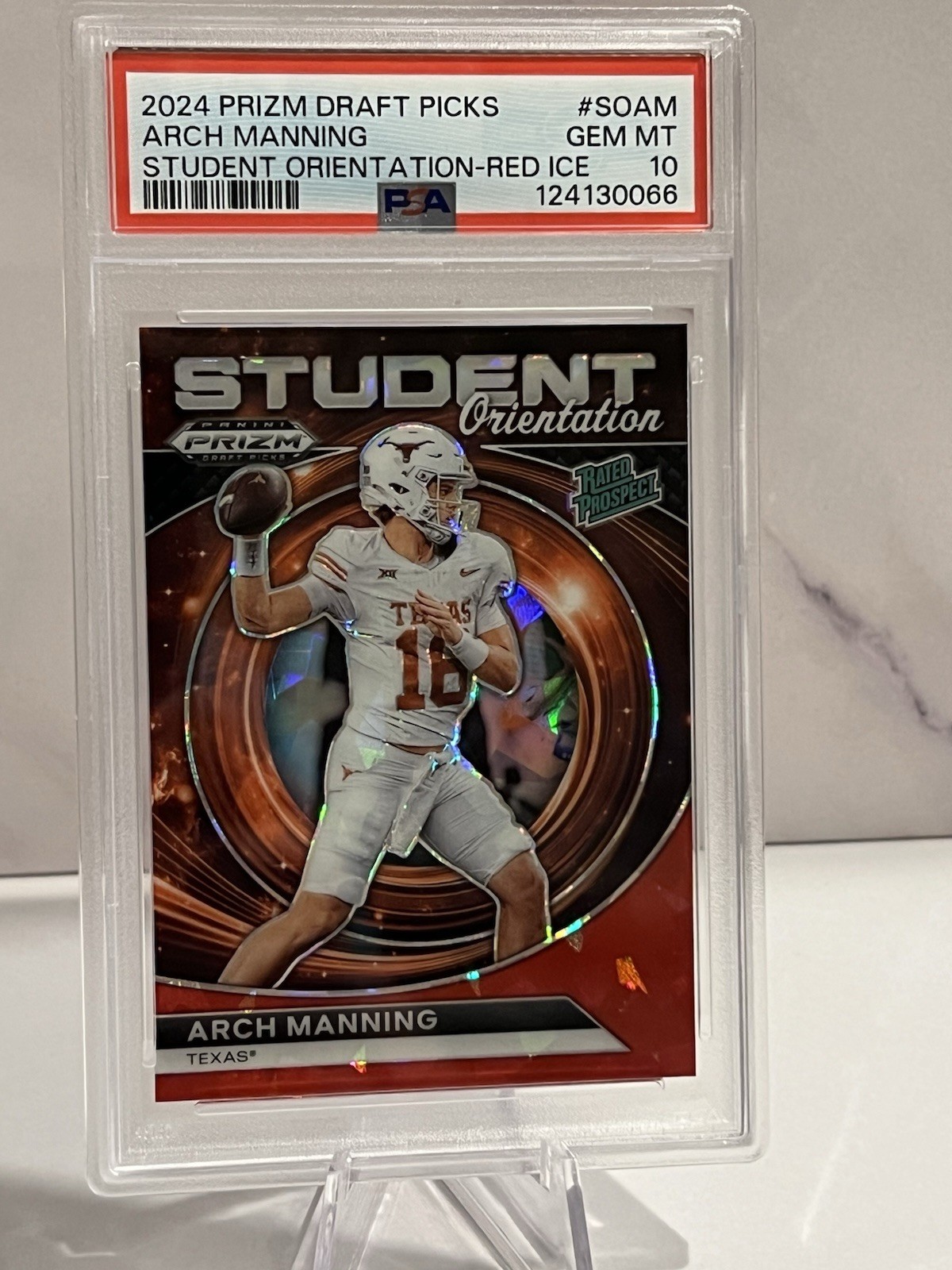 Arch Manning 2024 Prizm DP Student Orientation #SOAM Red Ice Rookie Card PSA 10