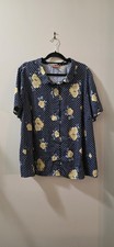 Modcloth Blouse Navy Polka Dots with Yellow Roses Button Down 4X A45