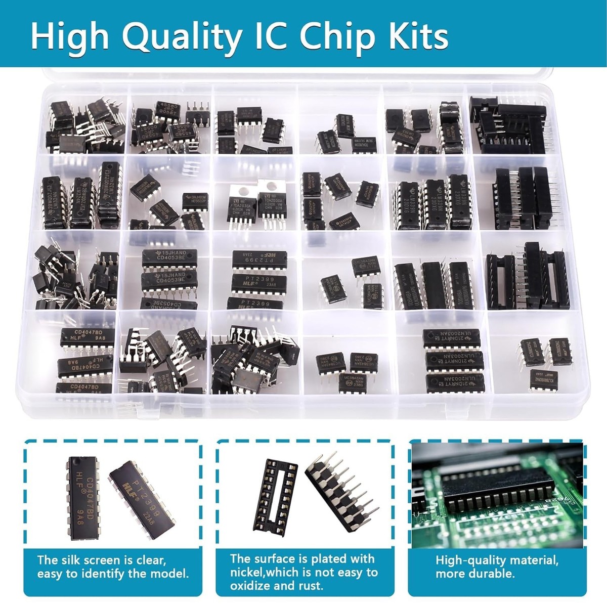 IC Chips kit 173 pcs 20 Values Chip Assortment Set+12 pcs Sockets