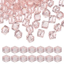 6mm Crystal Cube Beads, 100 Pcs Square Glass Bead Loose Spacer Beads, Light Pink
