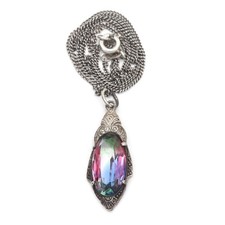 Rheinkiesel Anhänger + zarte Panzer Kette 835er Silber - Art Deco / sehr alt