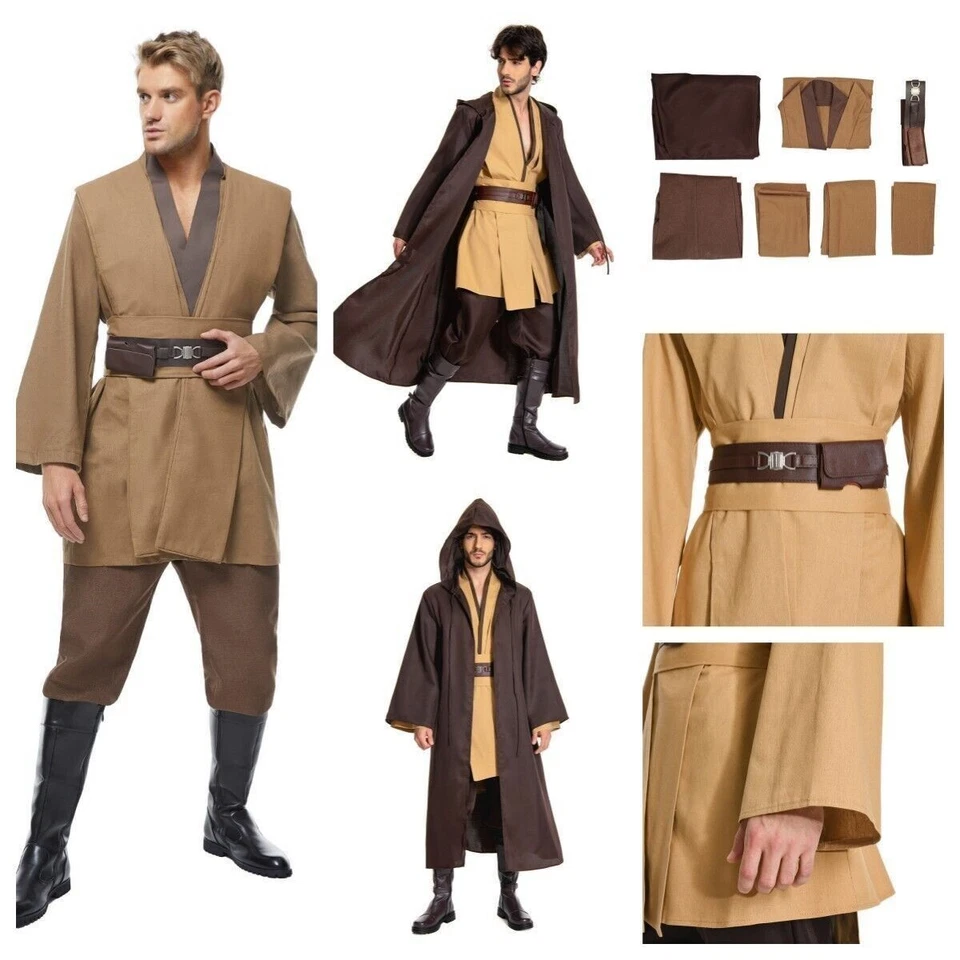 Caballero Jedi Para Hombres Marrón Disfraz Anakin Skywalker Halloween Fiesta Cosplay Traje Foto 3 de 4