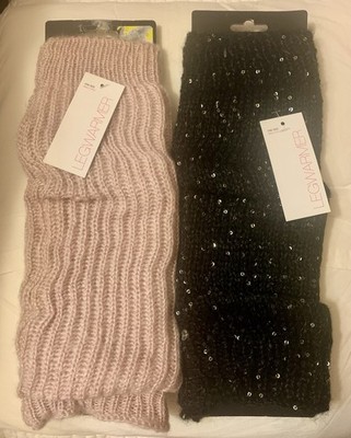 2 Pairs Of Leg Warmers In Black with Sequins And Beige/Soft Pink NWT RARE!