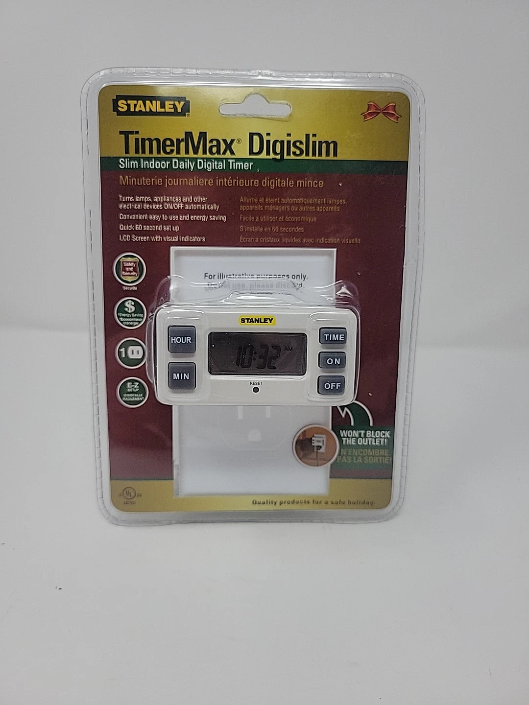 New, White STANLEY TimerMax Digislim Digital Display Daily/Timer Outlet Plug.