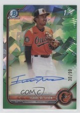 2022 Bowman Chrome Prospect Green Atomic Refractor 30/99 Isaac De Leon Auto 0e9i
