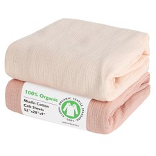 100 Organic Cotton Muslin Baby Fitted Crib Sheets 2 Pack 52x28 Inches Cream ...