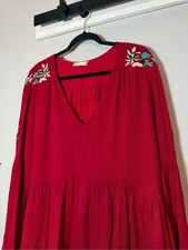 Altar'd State Embroidered Mini Dress Size Large Long Sleeve Red Boho