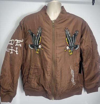 Ed Hardy Men's Size L Brown Full-Zip Embroidery Revival Padded