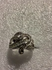 VINTAGE STERLING   SILVER  WHITE TOPAZ  GEMSTONES RING , SEE PHOTOS
