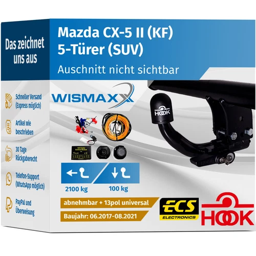 ANHÄNGERKUPPLUNG für Mazda CX-5 KF 17-21 abnehmbar HOOK +13pol E-Satz ABE - Bild 1 von 3