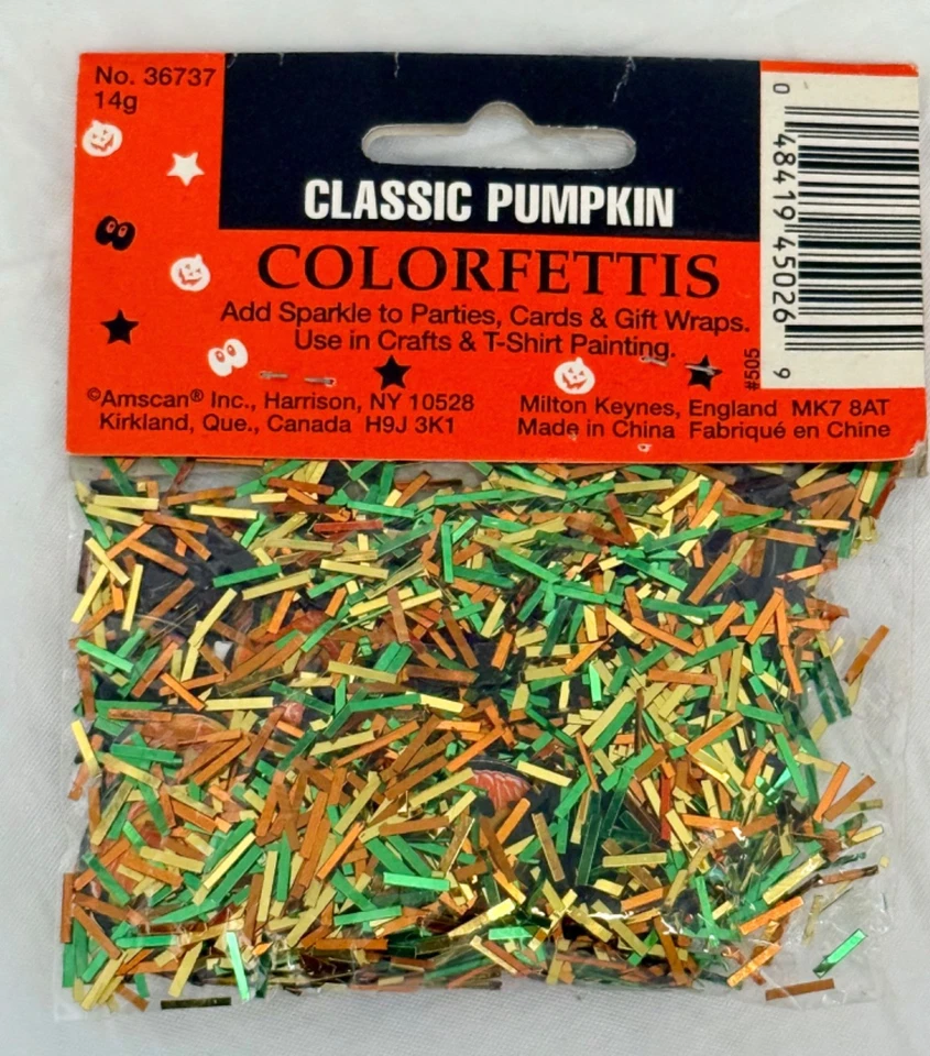 Confeti clásico amarillo calabaza/verde/naranja estampado vintage Amscan 1/2 oz/14 g Foto 4 de 4