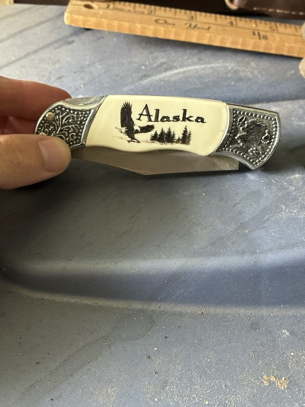 Alaska Souvenir Folding Pocket Knife w/ Eagle Graphic, White Handle