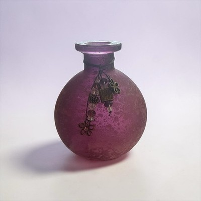 San Miguel  Reed Diffuser Frosted Purple Bottle Bead Flower Charm 4.25''H