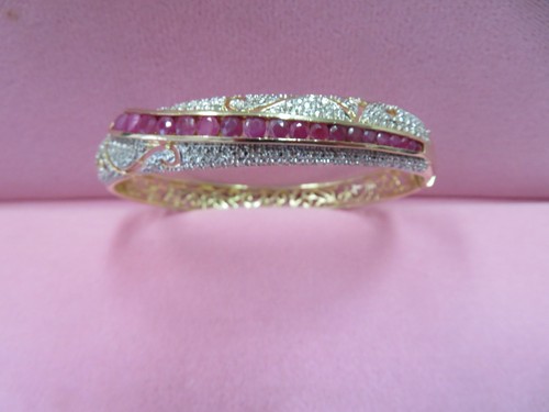 Ross Simons 7.75" 925 Sterling Silver Ruby Diamond Hinged Bangle 29.67 Grams